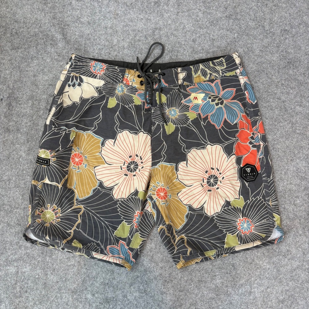 Vissla Mens Floral Board Shorts Upcycled Coconut Stretch Swim Trunks Size 34